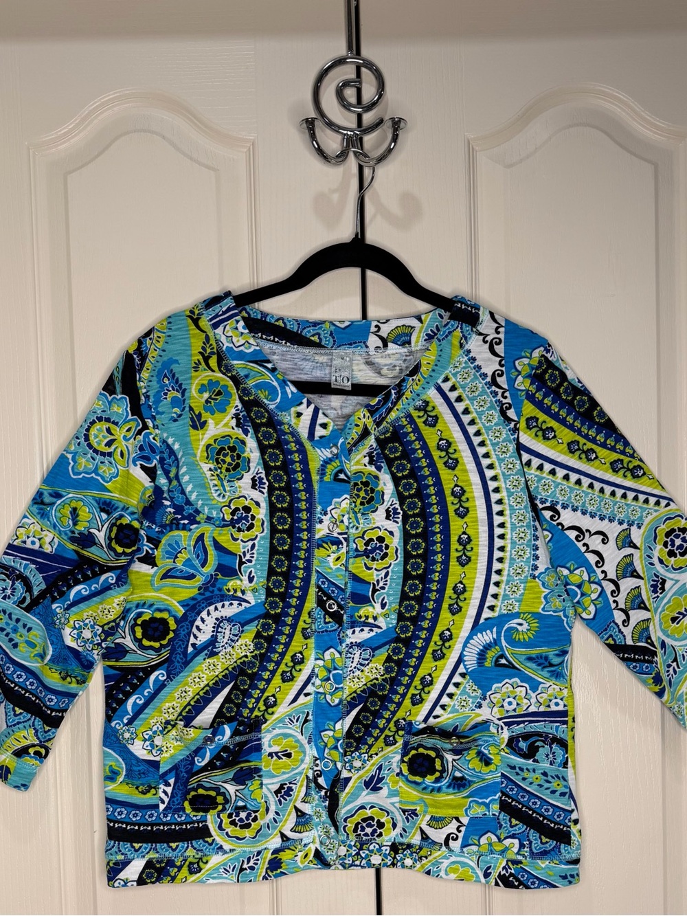 Thomas & Olivia Vibrant Paisley Print 3/4 Sleeve Knit Jacket Top - Size M